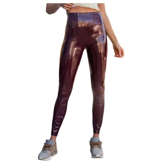 Spanx Burgundy Red Faux Leather High Waist Leggings Size Smalll - Picture 3 of 9